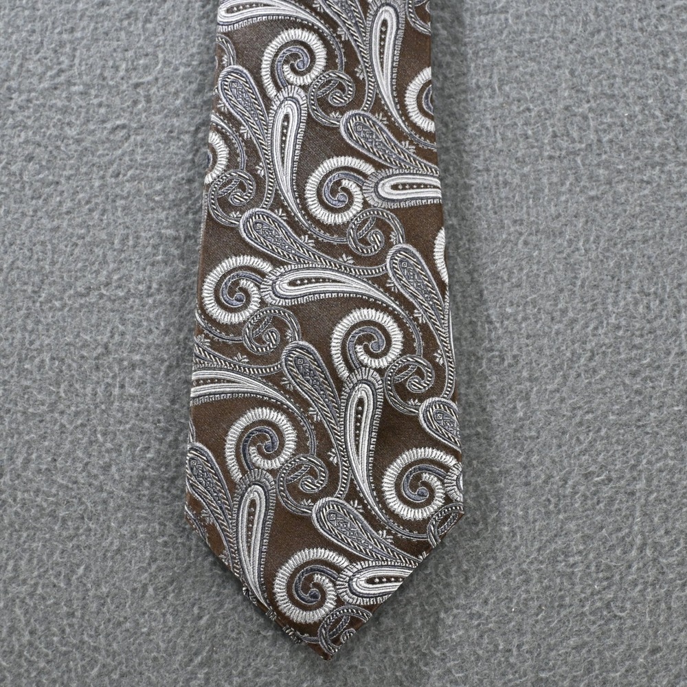 Daniel Craig Mens Paisley Silk Necktie OS Brown Grey White